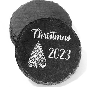 Custom Laser Engraved Slate Coasters 4 round or square Set of 4 Any Text or Silhouette Image 画像 3