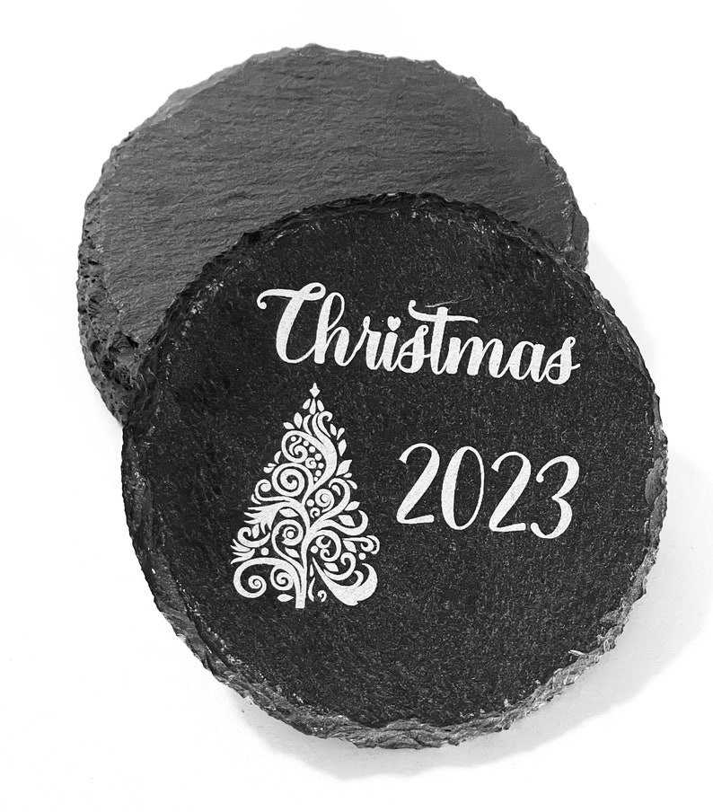 Custom Laser Engraved Slate Coasters 4 round or square Set of 4 Any Text or Silhouette Image 画像 3