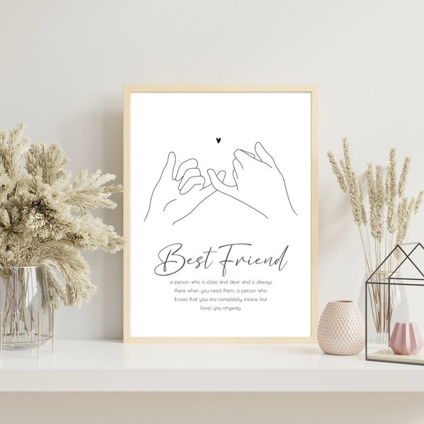 Best Friend Gift Personalized, Pinky Promise Print, Friendship Gift, Birthday Gift For Best Friend, Minimalist Pinky Promise With Saying