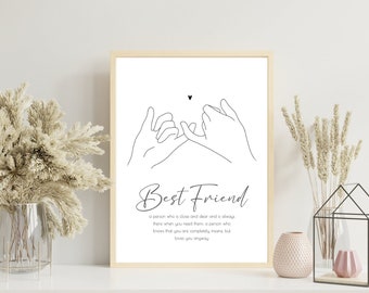 Best Friend Gift Personalized, Pinky Promise Print, Friendship Gift, Birthday Gift For Best Friend, Minimalist Pinky Promise With Saying
