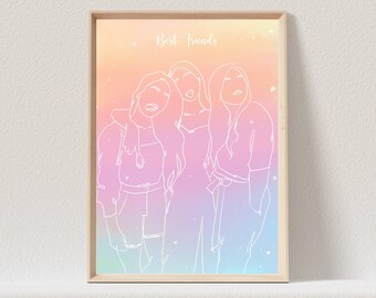 Best Friend Gifts Personalized, Best Friend Birthday Gifts For Her, Friendship Gift, One Line Drawing, Gift For Best Friend, One Line Art