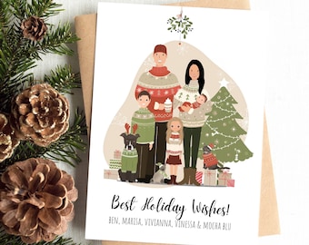 Custom Christmas cards, Family Christmas Cards Pets, Christmas Couple portrait, Custom Illustration, Personalized Christmas Cards, Printable