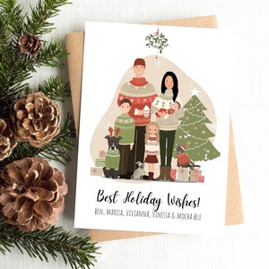 Custom Christmas cards, Family Christmas Cards Pets, Christmas Couple portrait, Custom Illustration, Personalized Christmas Cards, Printable