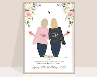 Best Friends gift card, Galentines Day, Sister gift, Mother Personalize Gift Custom best friend portrait, Birthday gift Friendship drawing