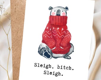 Funny Bear Christmas Card, Cute Animal Christmas Card, Cheeky Christmas Card, Funny Holiday Card, Christmas Card for Friends