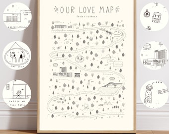 Relationship Map, Love Map, Custom Map Story of Us, Our Story Map, Our Love Story Map Timeline, Personalized Map, Couple Map Christmas Gift