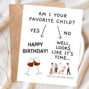 Suis-je votre enfant préféré ? Carte d'anniversaire drôle pour papa, humour dans une maison de retraite, carte rivalité entre frères et sœurs pour papa carte d'anniversaire faite main papa