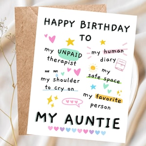 Jolie carte d'anniversaire pour tante, carte de jeu de mots drôle de tante, carte personnalisée pour elle, meilleure carte de tante de tous les temps, carte d'anniversaire de jeu de mots