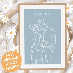 Custom Line Drawing, Custom Couple Portrait, Custom Family Gift Personalized Wedding Anniversary Gift Custom Line From Photo Valentines Gift