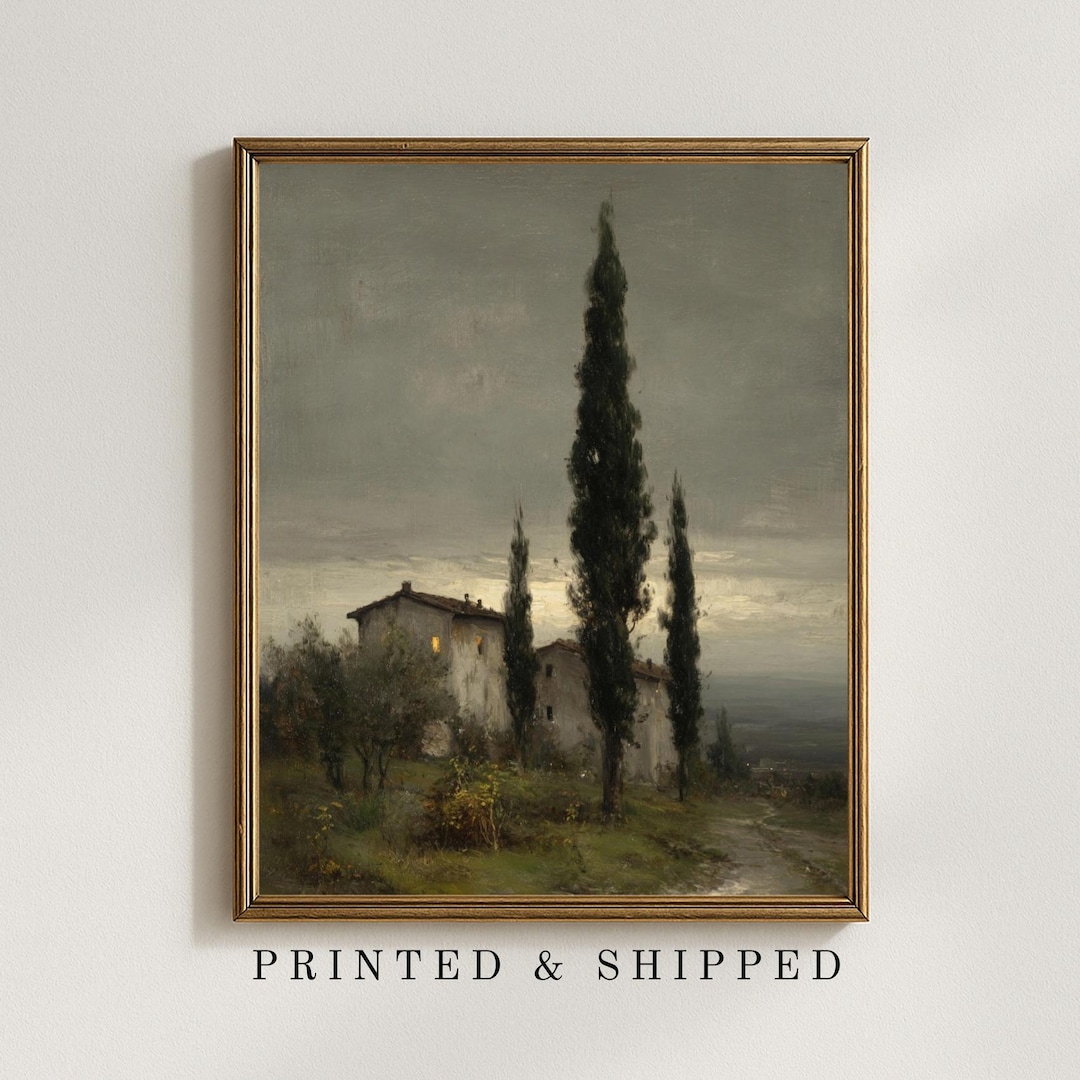Vintage Country Landscape Print, Moody Tuscan Countryside Wall Art ...