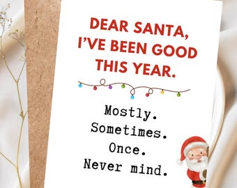 Funny Santa Christmas Card, Cheeky Christmas Card, Santa Holiday Card, Funny Christmas Card for Him, Cute Santa Card