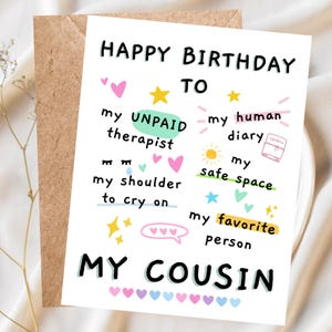 Tarjeta de cumpleaños divertida para un primo, linda tarjeta de felicitación para un primo, tarjeta de cumpleaños divertida y hecha a mano, tarjeta única y divertida para la familia, idea de regalo.