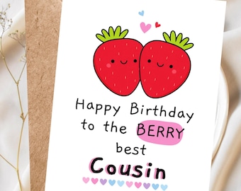 Old English Co. Jolie Carte D'anniversaire Pour Cousine – Carte D'anniversaire Spéciale Pour Cousine – Fabuleux Cocktail Rose à Paillettes Dorées Pour Femme – 40e, 50e, 60e, 70e – Jolie Carte Pour