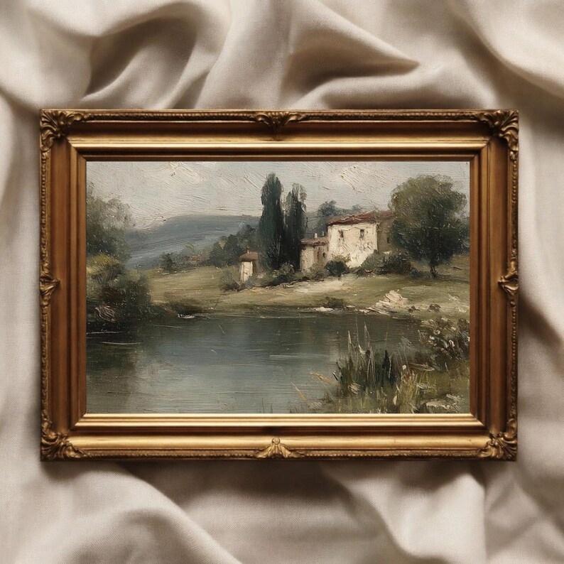 Vintage Tuscan Countryside Landscape Print, Moody Cottagecore Wall Art ...