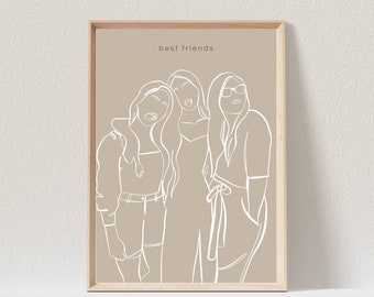 Beste Freundin Geburtstagsgeschenke für Sie, beste Freundin Geschenke personalisiert, Freundschaftsgeschenk, One Line Zeichnung, Geschenk für beste Freundin Weihnachtsgeschenk