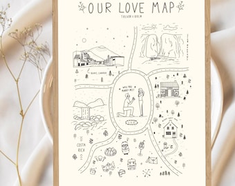 Mapa de relaciones dibujado a mano, arte personalizado para historias de pareja (archivo digital)