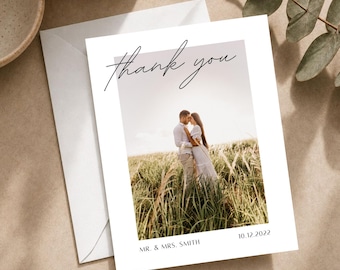 Wedding Thank You Cards With Your Photo, Personalized Folded Thank You Notes for Guests, Printed & Shipped