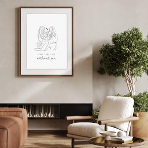 May include: A black and white line drawing of two women toasting with glasses. The text "I can't say I do without you" is below the drawing.