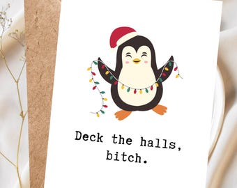 Funny Penguin Christmas Card, Cute Penguin Christmas Card, Cheeky Christmas Card, Funny Holiday Card, Christmas Card for Friends