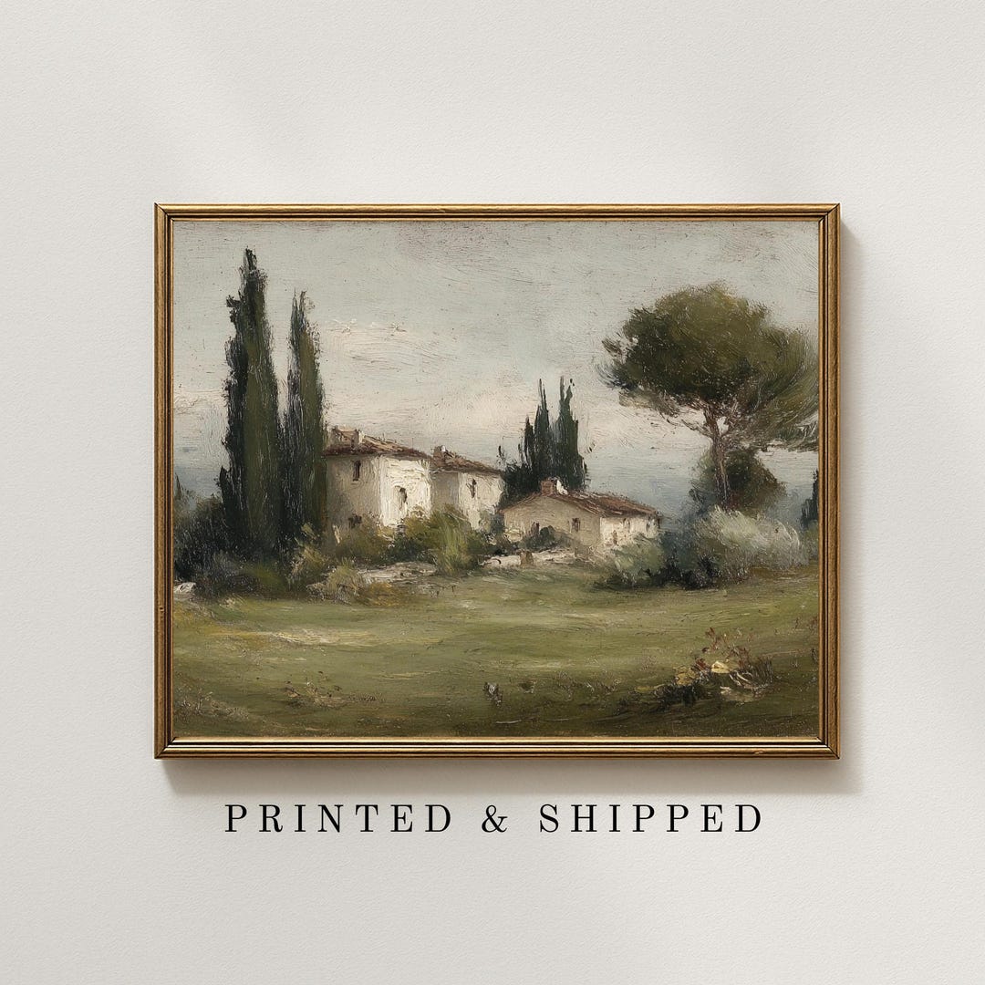 Vintage Tuscan Countryside Landscape Print, Moody Cottagecore Wall Art ...