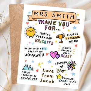 Personalised Teacher Thank You Card, End of School Year Card, Teacher Appreciation Card, Custom Name Card, Teacher Leaving Card