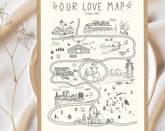 Handgezeichnete Love Story Map, Landkarte als Geschenk (Digitaler Download)