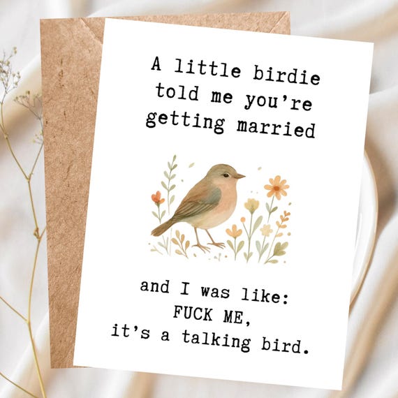 Funny Wedding Card, Sarcastic Marriage Card, Cheeky Greeting Card for Couple, Humorous Wedding Card, Bird Card