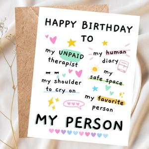 Tarjeta de cumpleaños divertida para ella, linda tarjeta de cumpleaños para mi mejor amiga, feliz cumpleaños para mi persona, tarjeta hecha a mano para hermana, prima, novia, mejor amiga