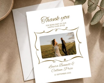 Personalized  Wedding Thank You Cards With Photo, Folded Thank You Cards Wedding, Photo Thank You Cards for Wedding Guests Printed & Shipped