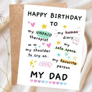 Tarjeta de cumpleaños divertida para papá, tarjeta linda y divertida para papá, tarjeta de cumpleaños para papá hecha a mano, regalo único para él, de hija