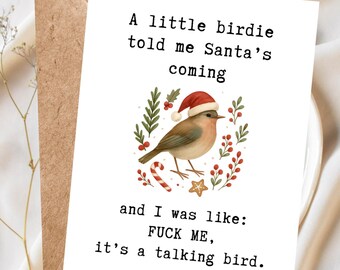 Funny Christmas Card, Cheeky Holiday Greeting, Sarcastic Xmas Card, Birdie Watercolor Design