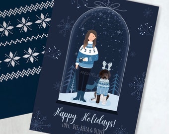 Custom Christmas cards, Christmas Family portrait, Christmas Couple portrait, Custom Illustration, Personalized Christmas Printable, Prints