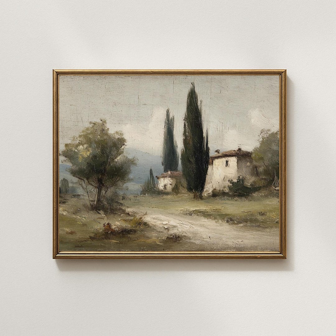 Vintage Tuscan Countryside Landscape Print, Moody Cottagecore Wall Art ...