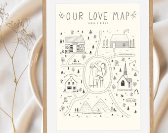 Custom Relationship Map, Hand-Drawn Love Story, Couple Anniversary Gift (Digital File)