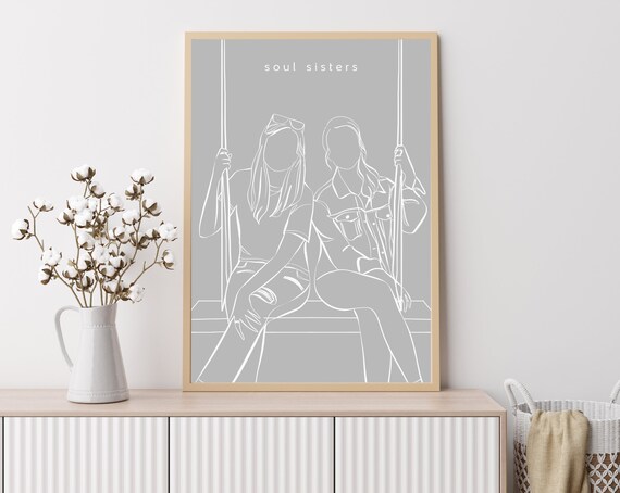 Birthday Gift for Her, Friendship Custom, Faceless portrait print, gift for bestie, Custom Friendship Gift, Best friend line art portrait