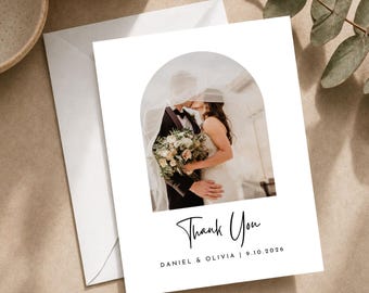 Custom Wedding Photo Thank You Cards, Personalized Thank You Notes for Wedding Guests, Folded Cards Printed & Shipped
