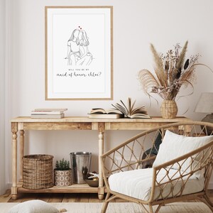 May include: A printable card with a line drawing of two women hugging. The text reads "Will you be my maid of honor, Chloe?"