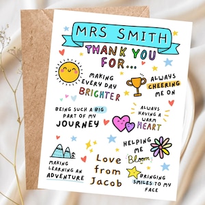 Personalised Teacher Thank You Card, Appreciation Card, End of School Year Card, Teacher Appreciation Custom Name Card, Teacher Leaving Card