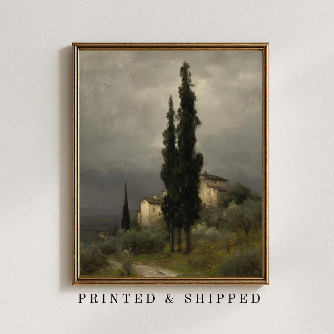 Vintage Country Landscape Print, Moody Tuscan Countryside Wall Art ...