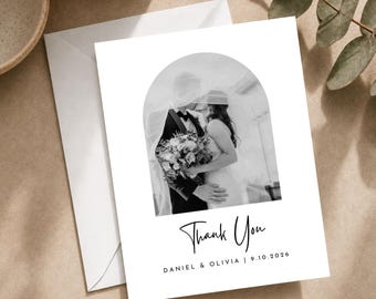 Wedding Thank You Cards With Photo, Personalized Folded Cards for Guests, Custom Printed Wedding Stationery
