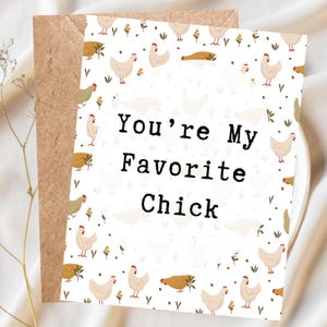 Funny You’re My Favorite Chick Card, Chicken Pun Card for Girlfriend, Wife, Best Friend, Cute Farm Animal Love Card, Funny Card for Her