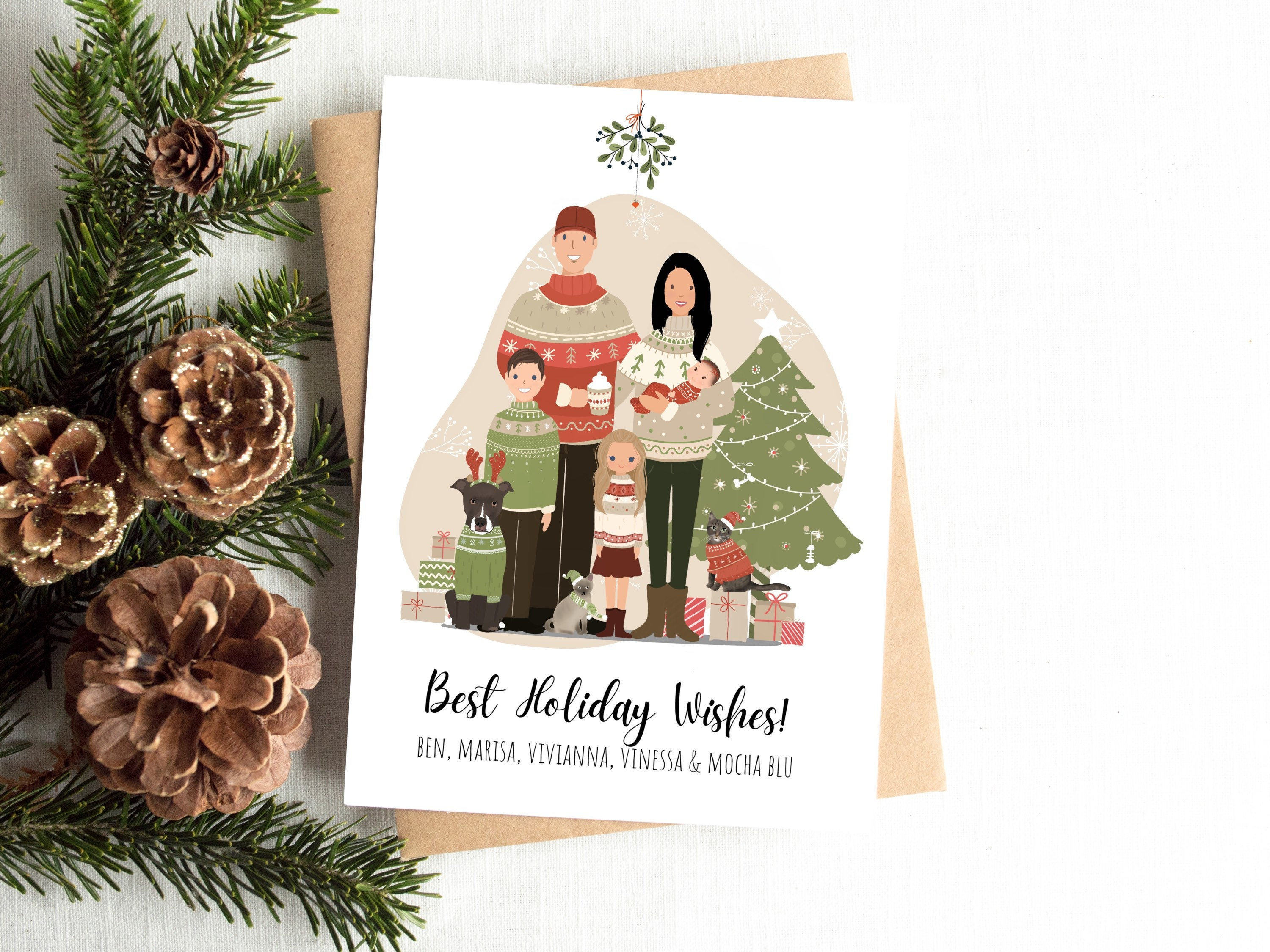 Custom Christmas cards, Family Christmas Cards Pets, Christmas Couple portrait, Custom Illustration, Personalized Christmas Cards, Printable
