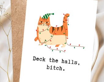 Funny Cat Christmas Card, Cute Christmas Card for Cat Lovers, Cheeky Cat Card, Funny Holiday Card, Christmas Cat Card