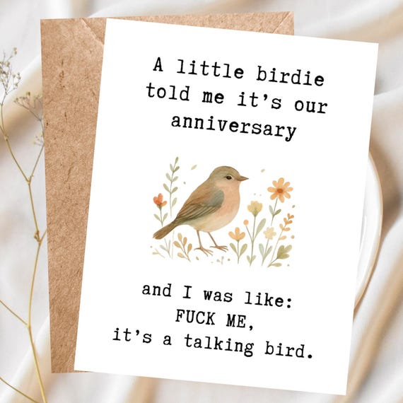 Funny Anniversary Card, Sarcastic Love Card, Cheeky Greeting Card for Partner, Humorous Anniversary Card, Bird Card