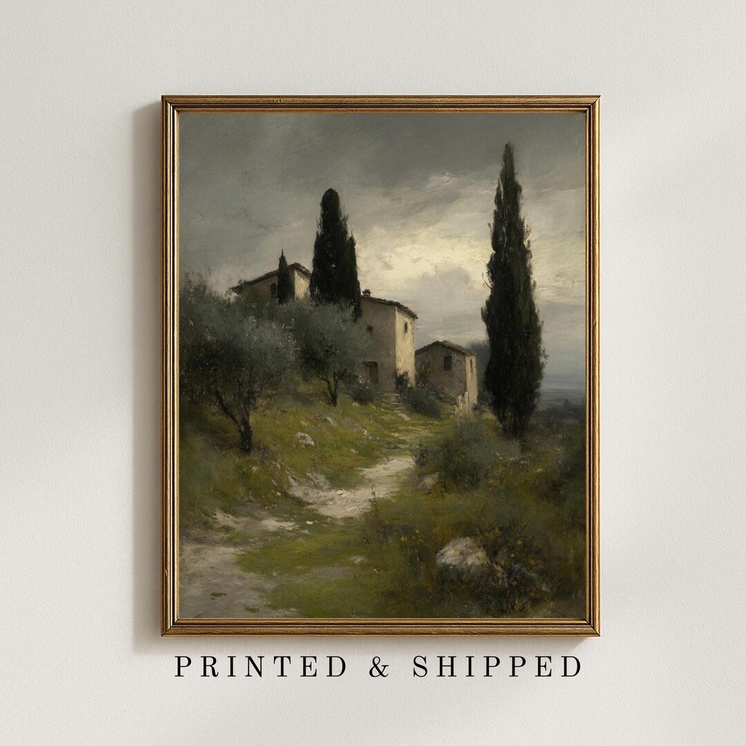 Vintage Country Landscape Print, Moody Tuscan Countryside Wall Art ...