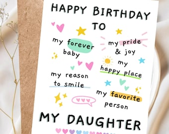 Niedliche lustige Geburtstagskarte für Tochter, humorvoller Tochter Geburtstagsgruß, handgemachte Tochter Karte Einzigartiger Geburtstag wünscht Tochter Geschenkidee