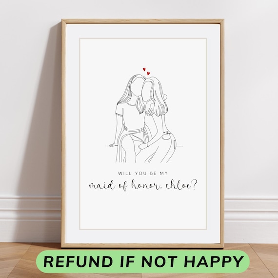 Personalized Bridesmaid Proposal Line Art Portrait, Custom Minimalist Drawing (Digital File)