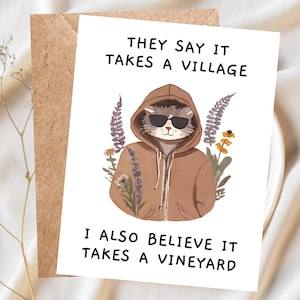 Funny Cat Mom Mother's Day Card, Wine Humor, Personalized Greeting