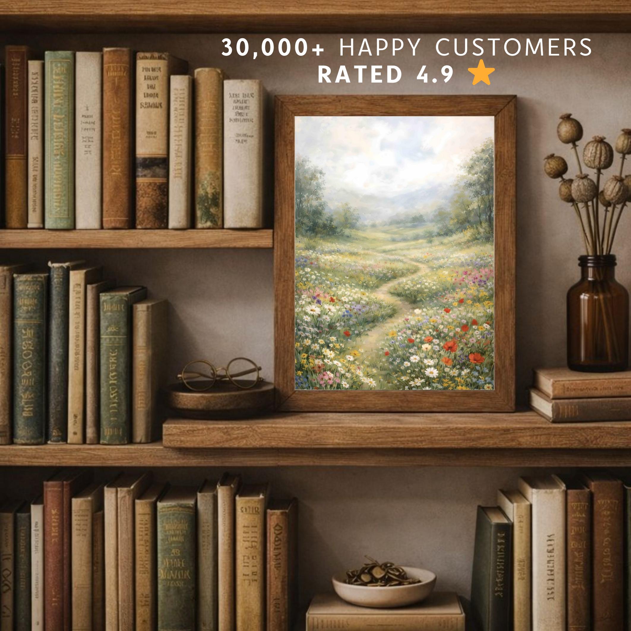 Vintage Cottagecore Landscape Wall Art Print, Meadow & Path Scenic ...