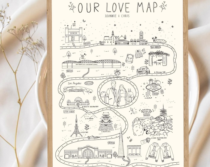Relationship Map, Love Map, Custom Map Story of Us, Our Story Map, Our Love Story Map Timeline, Personalized Map, Couple Map Christmas Gift